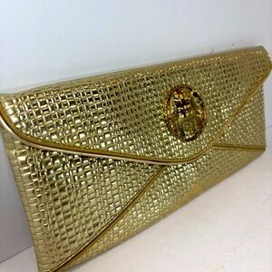 Lilly Pulitzer Gold Metallic Clutch Bag Purse Elephant Detail (24240B)
